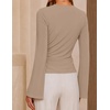 image:imageZESICA Womens Bell Long Sleeve Wrap Top Elegant Business Casual Outfits  2026 Trendy Fall Fashion Clothes Asymmetrical V Neck Shirts Slim Fit Ruched Top Metal Buckle Work Office Dressy BlouseLightcamel