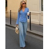 image:imageZESICA Womens Bell Long Sleeve Wrap Top Elegant Business Casual Outfits  2026 Trendy Fall Fashion Clothes Asymmetrical V Neck Shirts Slim Fit Ruched Top Metal Buckle Work Office Dressy BlouseDustyblue