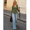 image:imageZESICA Womens Bell Long Sleeve Wrap Top Elegant Business Casual Outfits  2026 Trendy Fall Fashion Clothes Asymmetrical V Neck Shirts Slim Fit Ruched Top Metal Buckle Work Office Dressy BlouseArmygreen