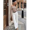 image:imageZESICA Womens Fall Long Sleeve Off Shoulder Going Out Tops  Asymmetrical Neck Shirt Crop Tops Cinched Waist Top Long Batwing Sleeve Tops Fall Shirts Date Night tops Trendy ClothesBrown