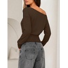 image:imageZESICA Womens Fall Long Sleeve Off Shoulder Going Out Tops  Asymmetrical Neck Shirt Crop Tops Cinched Waist Top Long Batwing Sleeve Tops Fall Shirts Date Night tops Trendy ClothesCoffee