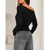 image:imageZESICA Womens Fall Long Sleeve Off Shoulder Going Out Tops  Asymmetrical Neck Shirt Crop Tops Cinched Waist Top Long Batwing Sleeve Tops Fall Shirts Date Night tops Trendy ClothesBlack