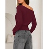 image:imageZESICA Womens Fall Long Sleeve Off Shoulder Going Out Tops  Asymmetrical Neck Shirt Crop Tops Cinched Waist Top Long Batwing Sleeve Tops Fall Shirts Date Night tops Trendy ClothesBurgundy