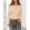 image:imageZESICA Womens Fall Long Sleeve Off Shoulder Going Out Tops  Asymmetrical Neck Shirt Crop Tops Cinched Waist Top Long Batwing Sleeve Tops Fall Shirts Date Night tops Trendy ClothesApricot