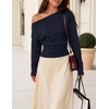 image:imageZESICA Womens Fall Long Sleeve Off Shoulder Going Out Tops  Asymmetrical Neck Shirt Crop Tops Cinched Waist Top Long Batwing Sleeve Tops Fall Shirts Date Night tops Trendy ClothesNavy