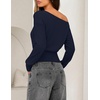 image:imageZESICA Womens Fall Long Sleeve Off Shoulder Going Out Tops  Asymmetrical Neck Shirt Crop Tops Cinched Waist Top Long Batwing Sleeve Tops Fall Shirts Date Night tops Trendy ClothesNavy