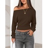 image:imageZESICA Womens Fall Long Sleeve Off Shoulder Going Out Tops  Asymmetrical Neck Shirt Crop Tops Cinched Waist Top Long Batwing Sleeve Tops Fall Shirts Date Night tops Trendy ClothesCoffee