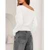 image:imageZESICA Womens Fall Long Sleeve Off Shoulder Going Out Tops  Asymmetrical Neck Shirt Crop Tops Cinched Waist Top Long Batwing Sleeve Tops Fall Shirts Date Night tops Trendy ClothesWhite