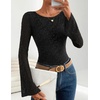image:imageZESICA Womens Floral Lace Long Sleeve Boat Neck Going Out Tops  Bell Sleeve Slim Fit Ruched Waist Blouses Business Casual Date Night Y2K Outfits Fall Winter Layering ClothingBlack