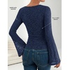 image:imageZESICA Womens Floral Lace Long Sleeve Boat Neck Going Out Tops  Bell Sleeve Slim Fit Ruched Waist Blouses Business Casual Date Night Y2K Outfits Fall Winter Layering ClothingNavy
