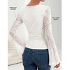 image:imageZESICA Womens Floral Lace Long Sleeve Boat Neck Going Out Tops  Bell Sleeve Slim Fit Ruched Waist Blouses Business Casual Date Night Y2K Outfits Fall Winter Layering ClothingWhite