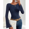 image:imageZESICA Womens Floral Lace Long Sleeve Boat Neck Going Out Tops  Bell Sleeve Slim Fit Ruched Waist Blouses Business Casual Date Night Y2K Outfits Fall Winter Layering ClothingNavy