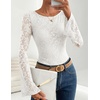 image:imageZESICA Womens Floral Lace Long Sleeve Boat Neck Going Out Tops  Bell Sleeve Slim Fit Ruched Waist Blouses Business Casual Date Night Y2K Outfits Fall Winter Layering ClothingWhite