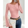 image:imageZESICA Womens Floral Lace Long Sleeve Boat Neck Going Out Tops  Bell Sleeve Slim Fit Ruched Waist Blouses Business Casual Date Night Y2K Outfits Fall Winter Layering ClothingPink