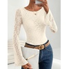 image:imageZESICA Womens Floral Lace Long Sleeve Boat Neck Going Out Tops  Bell Sleeve Slim Fit Ruched Waist Blouses Business Casual Date Night Y2K Outfits Fall Winter Layering ClothingApricot