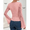 image:imageZESICA Womens Floral Lace Long Sleeve Boat Neck Going Out Tops  Bell Sleeve Slim Fit Ruched Waist Blouses Business Casual Date Night Y2K Outfits Fall Winter Layering ClothingPink