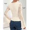 image:imageZESICA Womens Floral Lace Long Sleeve Boat Neck Going Out Tops  Bell Sleeve Slim Fit Ruched Waist Blouses Business Casual Date Night Y2K Outfits Fall Winter Layering ClothingApricot