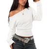 image:imageZESICA Womens Fall Long Sleeve Off Shoulder Going Out Tops  Asymmetrical Neck Shirt Crop Tops Cinched Waist Top Long Batwing Sleeve Tops Fall Shirts Date Night tops Trendy ClothesWhite