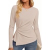image:imageZESICA Womens Fall Long Sleeve Peplum Business Casual Tops  Boat Neck Asymmetrical Tunic Blouse Comfy Soft Fabric Work Ofiice Outfits Fashion Trendy ClothesApricot