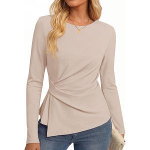 image:imageZESICA Womens Fall Long Sleeve Peplum Business Casual Tops  Boat Neck Asymmetrical Tunic Blouse Comfy Soft Fabric Work Ofiice Outfits Fashion Trendy ClothesApricot