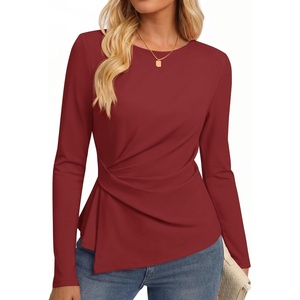 image:imageZESICA Womens Fall Long Sleeve Peplum Business Casual Tops  Boat Neck Asymmetrical Tunic Blouse Comfy Soft Fabric Work Ofiice Outfits Fashion Trendy ClothesDarkred