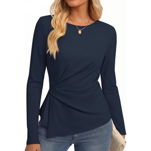 image:imageZESICA Womens Fall Long Sleeve Peplum Business Casual Tops  Boat Neck Asymmetrical Tunic Blouse Comfy Soft Fabric Work Ofiice Outfits Fashion Trendy ClothesNavy