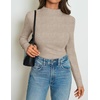 image:imageZESICA Womens 2026 Fall Long Sleeve Mock Neck Tops Going Out Knit Shirts  Slim Fit TopsRibbed Sweater TopsStretchyLightweight2026 Casual Basic shirtsBusiness Casual OutfitsFashion ClothesLight Khaki