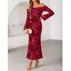 image:imageZESICA Womens Fall Off Shoulder Floral Wedding Guest Maxi Dresses  Long Sleeve Mesh Boydcon Fully Lined 2026 Cocktail Party Formal Bridesmaid Evening Date Night Baby Shower Elegant DressRed