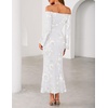 image:imageZESICA Womens Fall Off Shoulder Floral Wedding Guest Maxi Dresses  Long Sleeve Mesh Boydcon Fully Lined 2026 Cocktail Party Formal Bridesmaid Evening Date Night Baby Shower Elegant DressWhite