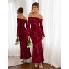 image:imageZESICA Womens Fall Off Shoulder Floral Wedding Guest Maxi Dresses  Long Sleeve Mesh Boydcon Fully Lined 2026 Cocktail Party Formal Bridesmaid Evening Date Night Baby Shower Elegant DressRed