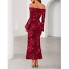 image:imageZESICA Womens Fall Off Shoulder Floral Wedding Guest Maxi Dresses  Long Sleeve Mesh Boydcon Fully Lined 2026 Cocktail Party Formal Bridesmaid Evening Date Night Baby Shower Elegant DressRed