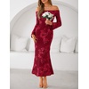 image:imageZESICA Womens Fall Off Shoulder Floral Wedding Guest Maxi Dresses  Long Sleeve Mesh Boydcon Fully Lined 2026 Cocktail Party Formal Bridesmaid Evening Date Night Baby Shower Elegant DressRed
