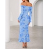 image:imageZESICA Womens Fall Off Shoulder Floral Wedding Guest Maxi Dresses  Long Sleeve Mesh Boydcon Fully Lined 2026 Cocktail Party Formal Bridesmaid Evening Date Night Baby Shower Elegant DressBlue