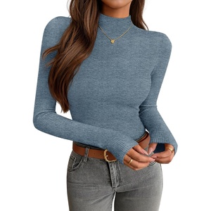 image:imageZESICA Womens 2026 Fall Long Sleeve Mock Neck Tops Going Out Knit Shirts  Slim Fit TopsRibbed Sweater TopsStretchyLightweight2026 Casual Basic shirtsBusiness Casual OutfitsFashion ClothesDusty Blue