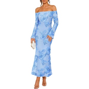 image:imageZESICA Womens Fall Off Shoulder Floral Wedding Guest Maxi Dresses  Long Sleeve Mesh Boydcon Fully Lined 2026 Cocktail Party Formal Bridesmaid Evening Date Night Baby Shower Elegant DressBlue