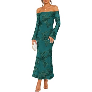 image:imageZESICA Womens Fall Off Shoulder Floral Wedding Guest Maxi Dresses  Long Sleeve Mesh Boydcon Fully Lined 2026 Cocktail Party Formal Bridesmaid Evening Date Night Baby Shower Elegant DressGreen