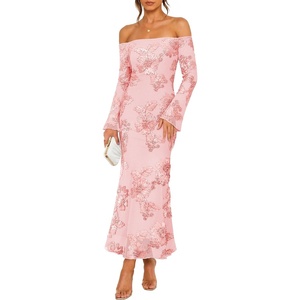 image:imageZESICA Womens Fall Off Shoulder Floral Wedding Guest Maxi Dresses  Long Sleeve Mesh Boydcon Fully Lined 2026 Cocktail Party Formal Bridesmaid Evening Date Night Baby Shower Elegant DressPink