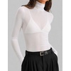 image:imageZESICA Womens Mesh Sheer Turtleneck Long Sleeve Shirts  See Through Fitted Blouses Sexy Cute TShirts Going Out Tops Date Night Party Clubwear Shirts 2026 Fall Layering OutfitsWhite