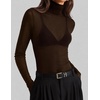 image:imageZESICA Womens Mesh Sheer Turtleneck Long Sleeve Shirts  See Through Fitted Blouses Sexy Cute TShirts Going Out Tops Date Night Party Clubwear Shirts 2026 Fall Layering OutfitsCoffee