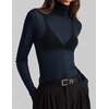 image:imageZESICA Womens Mesh Sheer Turtleneck Long Sleeve Shirts  See Through Fitted Blouses Sexy Cute TShirts Going Out Tops Date Night Party Clubwear Shirts 2026 Fall Layering OutfitsNavy