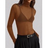 image:imageZESICA Womens Mesh Sheer Turtleneck Long Sleeve Shirts  See Through Fitted Blouses Sexy Cute TShirts Going Out Tops Date Night Party Clubwear Shirts 2026 Fall Layering OutfitsCaramel
