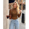 image:imageZESICA Womens Mesh Sheer Turtleneck Long Sleeve Shirts  See Through Fitted Blouses Sexy Cute TShirts Going Out Tops Date Night Party Clubwear Shirts 2026 Fall Layering OutfitsCaramel