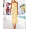image:imageZESICA 2026 Summer Strapless Floral Cocktail Wedding Guest Dress for Women  Formal Bodycon Mesh Tube Midi Dresses Elegant Bridal Shower Bridesmaid Birthday Holiday Dinner Party Fashion Evening GownYellow