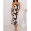 image:imageZESICA 2026 Summer Strapless Floral Cocktail Wedding Guest Dress for Women  Formal Bodycon Mesh Tube Midi Dresses Elegant Bridal Shower Bridesmaid Birthday Holiday Dinner Party Fashion Evening GownLightbrown