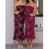 image:imageZESICA 2026 Summer Strapless Floral Cocktail Wedding Guest Dress for Women  Formal Bodycon Mesh Tube Midi Dresses Elegant Bridal Shower Bridesmaid Birthday Holiday Dinner Party Fashion Evening GownWine