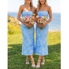 image:imageZESICA 2026 Summer Strapless Floral Cocktail Wedding Guest Dress for Women  Formal Bodycon Mesh Tube Midi Dresses Elegant Bridal Shower Bridesmaid Birthday Holiday Dinner Party Fashion Evening GownBlue