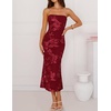 image:imageZESICA 2026 Summer Strapless Floral Cocktail Wedding Guest Dress for Women  Formal Bodycon Mesh Tube Midi Dresses Elegant Bridal Shower Bridesmaid Birthday Holiday Dinner Party Fashion Evening GownRed