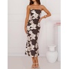 image:imageZESICA 2026 Summer Strapless Floral Cocktail Wedding Guest Dress for Women  Formal Bodycon Mesh Tube Midi Dresses Elegant Bridal Shower Bridesmaid Birthday Holiday Dinner Party Fashion Evening GownLightbrown