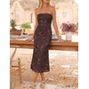image:imageZESICA 2026 Summer Strapless Floral Cocktail Wedding Guest Dress for Women  Formal Bodycon Mesh Tube Midi Dresses Elegant Bridal Shower Bridesmaid Birthday Holiday Dinner Party Fashion Evening GownBrown