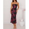 image:imageZESICA 2026 Summer Strapless Floral Cocktail Wedding Guest Dress for Women  Formal Bodycon Mesh Tube Midi Dresses Elegant Bridal Shower Bridesmaid Birthday Holiday Dinner Party Fashion Evening GownBlackred